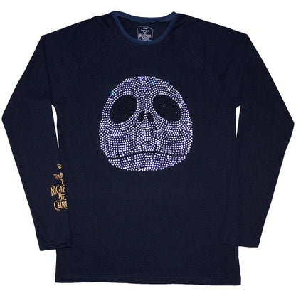 Front - Nightmare Before Christmas Unisex Adult Jack Skellington Rhinestone Long-Sleeved T-Shirt