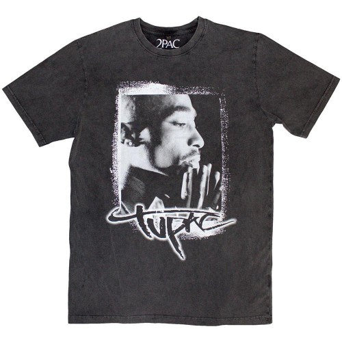 Front - Tupac Shakur Unisex Adult Spray Photo Stone Wash T-Shirt