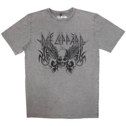 Front - Def Leppard Unisex Adult Tribal Skull Stone Wash T-Shirt