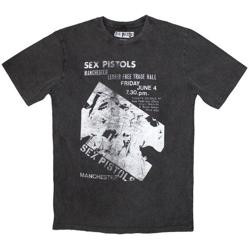 Front - Sex Pistols Unisex Adult Manchester Flyer Stone Wash T-Shirt