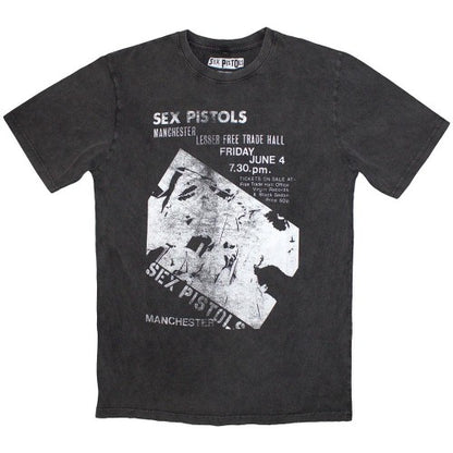 Front - Sex Pistols Unisex Adult Manchester Flyer Stone Wash T-Shirt