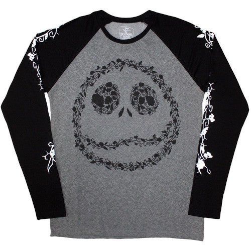 Front - The Nightmare Before Christmas Unisex Adult Jack Skellington Floral Logo Raglan T-Shirt