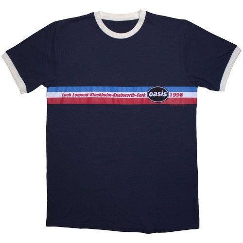 Front - Oasis Unisex Adult 1996 Tour Horizontal Stripe Ringer T-Shirt