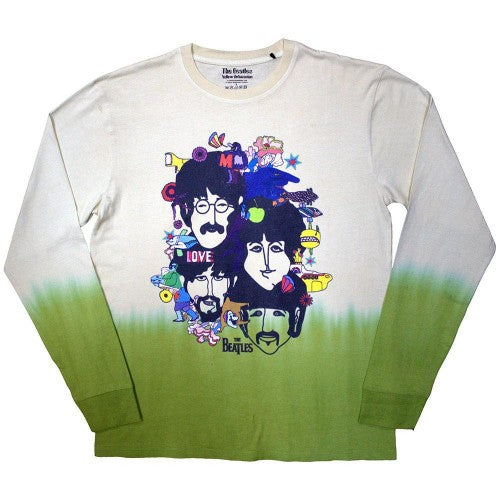Front - The Beatles Unisex Adult Yellow Submarine Heads Collage Washed Long-Sleeved T-Shirt
