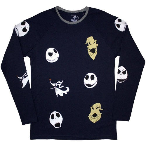 Front - The Nightmare Before Christmas Unisex Adult Character Heads Embroidered Long-Sleeved T-Shirt