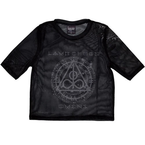 Front - Lamb Of God Womens/Ladies Omens Clock Mesh Crop Top