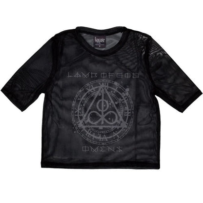 Front - Lamb Of God Womens/Ladies Omens Clock Mesh Crop Top