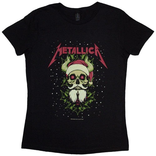 Front - Metallica Womens/Ladies Santa Horns T-Shirt