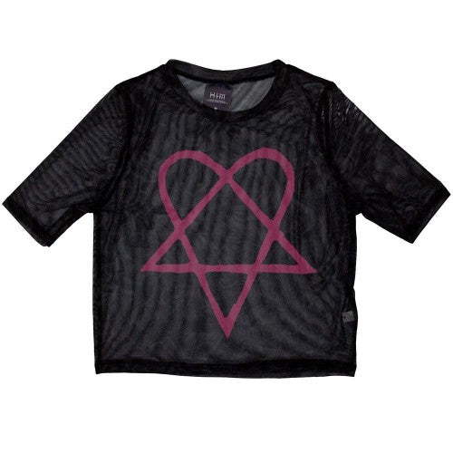 Front - Him Womens/Ladies Heartagram Mesh Crop Top