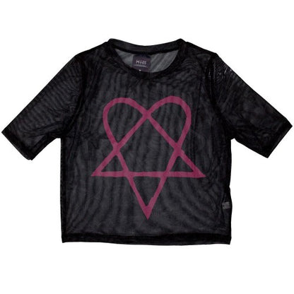 Front - Him Womens/Ladies Heartagram Mesh Crop Top