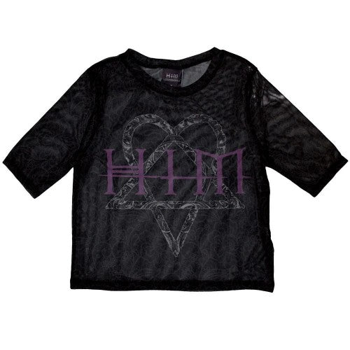 Front - Him Womens/Ladies Heartagram & Logo Mesh Crop Top