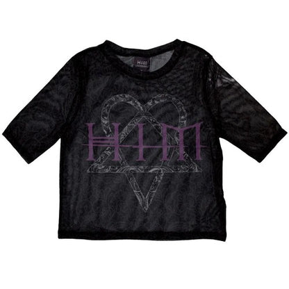 Front - Him Womens/Ladies Heartagram & Logo Mesh Crop Top