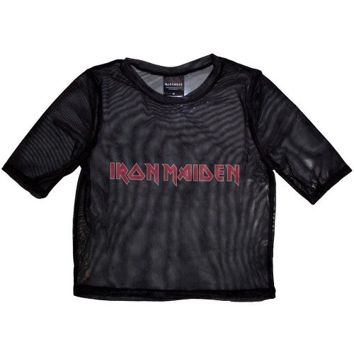 Front - Iron Maiden Womens/Ladies Logo Mesh Crop Top