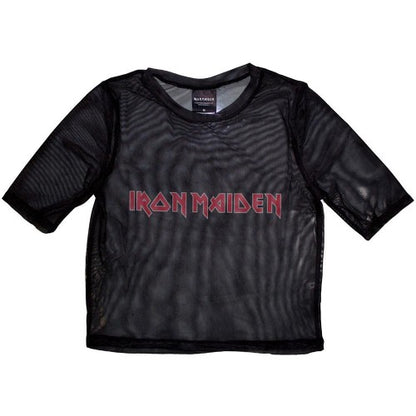 Front - Iron Maiden Womens/Ladies Logo Mesh Crop Top