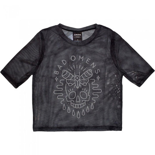 Front - Bad Omens Womens/Ladies Moth Skull Mesh Crop Top
