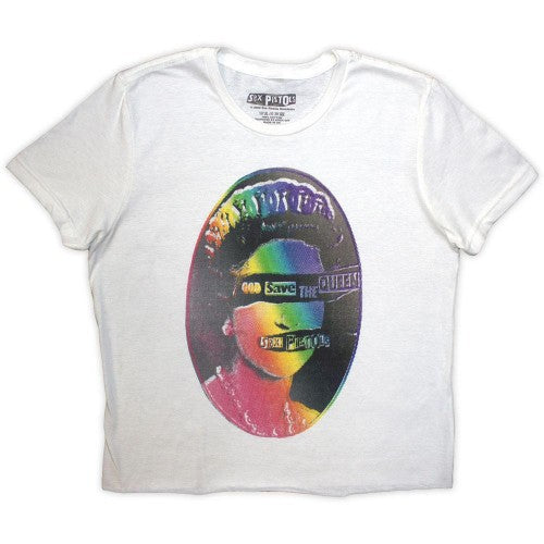 Front - Sex Pistols Womens/Ladies God Save The Queen Rainbow Crop Top