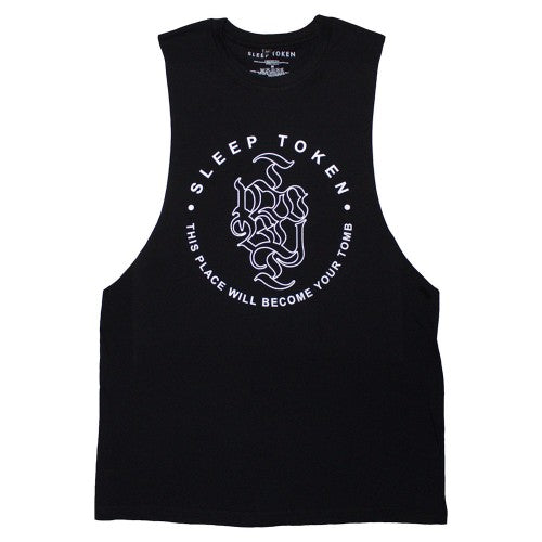 Front - Sleep Token Unisex Adult Tomb Text Ring Vest Top