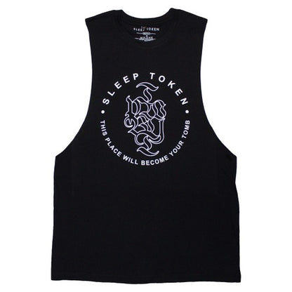 Front - Sleep Token Unisex Adult Tomb Text Ring Vest Top
