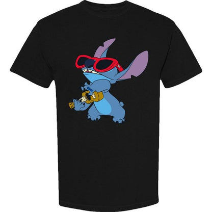 Black-Black - Front - Lilo & Stitch Unisex Adult Guitar T-Shirt