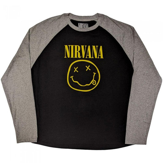 Front - Nirvana Unisex Adult Happy Face Raglan Long-Sleeved T-Shirt