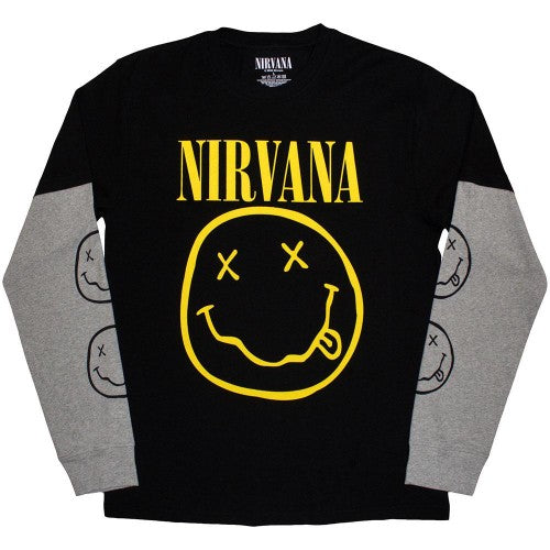 Front - Nirvana Unisex Adult Happy Face Layered Long-Sleeved T-Shirt