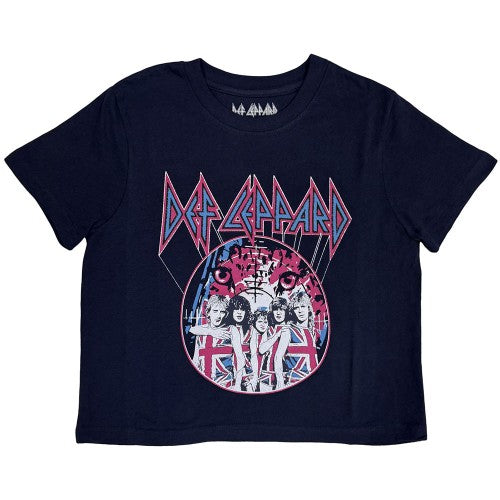 Front - Def Leppard Womens/Ladies Pyromania World Tour 1983 Crop Top