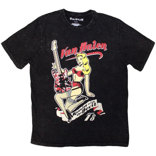 Front - Van Halen Unisex Adult Running With The Devil Stone Wash T-Shirt