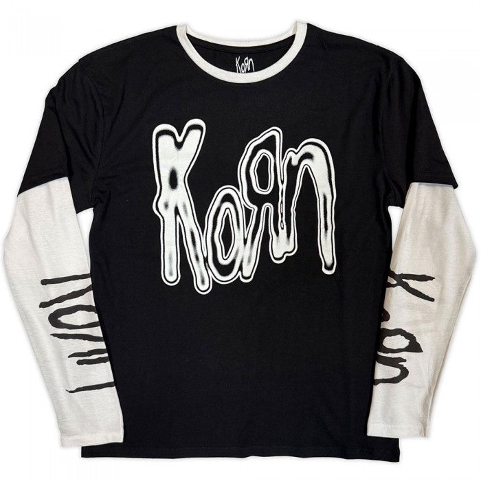 Front - Korn Unisex Adult Logo Metallic Layered Long-Sleeved T-Shirt