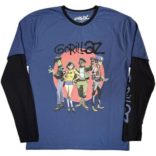 Front - Gorillaz Unisex Adult Group Circle Layered Long-Sleeved T-Shirt