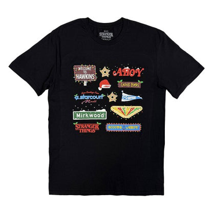 Front - Stranger Things Unisex Adult Deck Christmas Sign T-Shirt