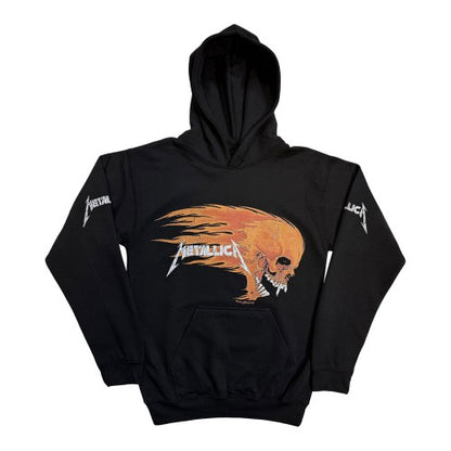 Front - Metallica Unisex Adult Worn Pushead Flaming Skull Pull Over Hoodie