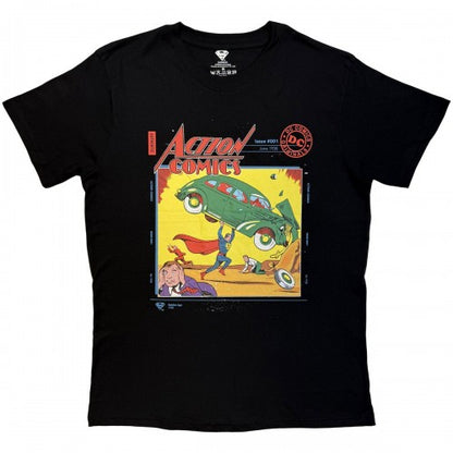 Front - Superman Unisex Adult Action Comics Car T-Shirt