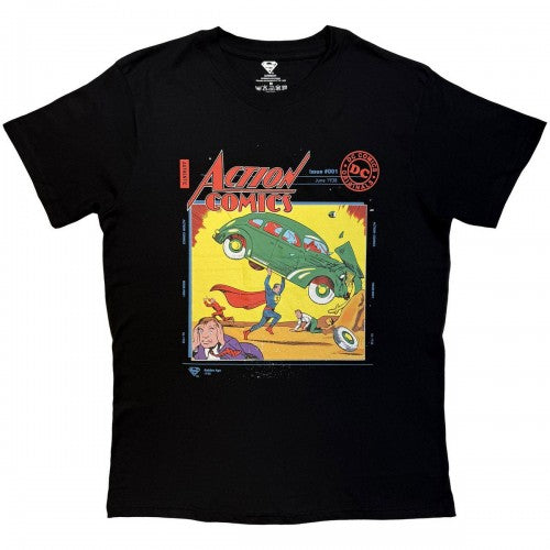 Front - Superman Unisex Adult Action Comics Car T-Shirt