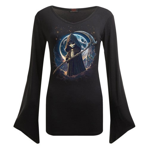 Front - Spiral Womens/Ladies Reaperette Gothic Flared T-Shirt