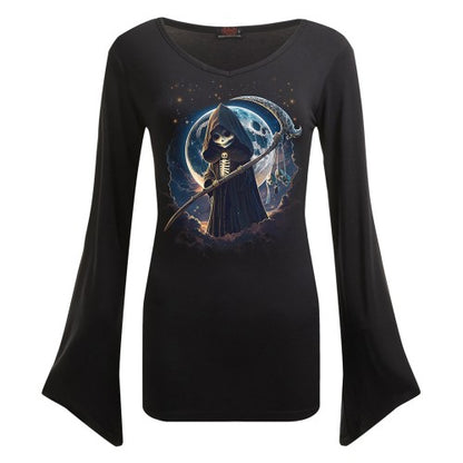 Front - Spiral Womens/Ladies Reaperette Gothic Flared T-Shirt