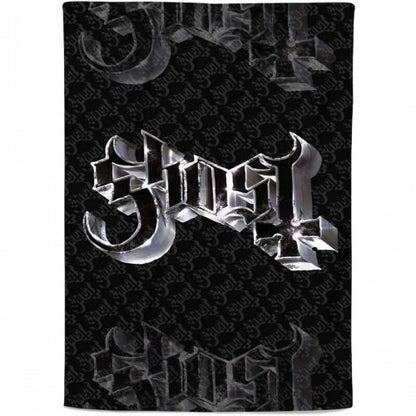 Front - Ghost Sherpa Fleece Chrome Logo Blanket