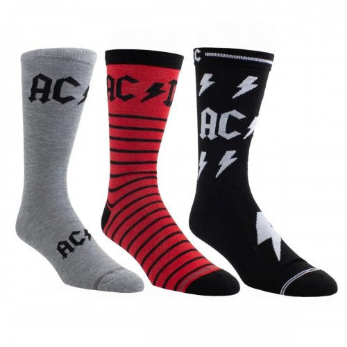 Front - AC/DC Unisex Adult Logos Crew Socks (Pack of 3)