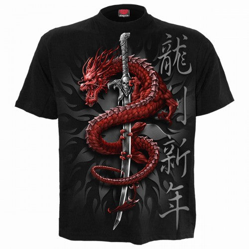 Front - Spiral Direct Unisex Adult Oriental Dragon Back Print T-Shirt