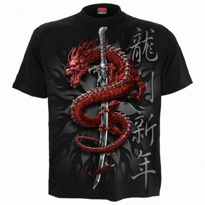 Front - Spiral Direct Unisex Adult Oriental Dragon Back Print T-Shirt