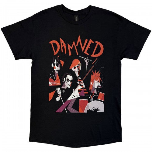 Front - The Damned Unisex Adult EU Tour Summer 25 Cartoon Back Print T-Shirt