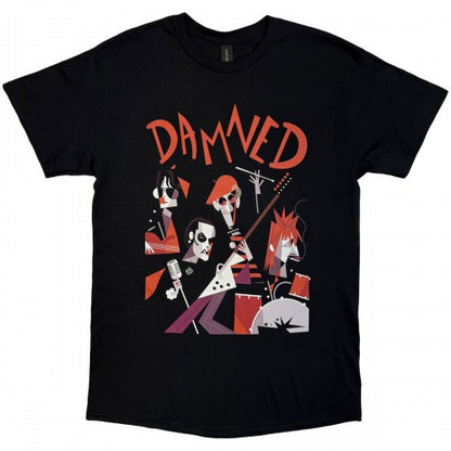 Front - The Damned Unisex Adult EU Tour Summer 25 Cartoon Back Print T-Shirt