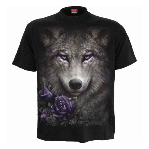 Front - Spiral Direct Unisex Adult Wolf Roses T-Shirt