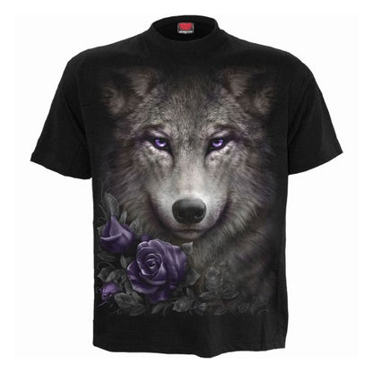 Front - Spiral Direct Unisex Adult Wolf Roses T-Shirt