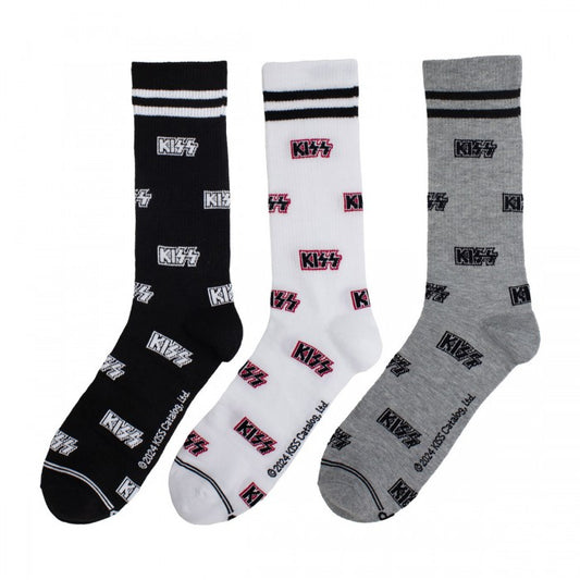 Front - Kiss Unisex Adult Logos Crew Socks (Pack of 3)