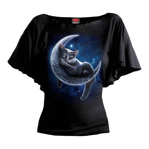 Front - Spiral Direct Womens/Ladies Velvet Moon Boat Neck T-Shirt