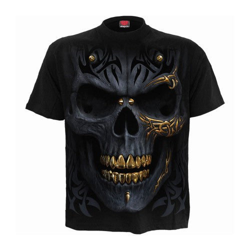 Front - Spiral Direct Unisex Adult Black Gold Back Print T-Shirt