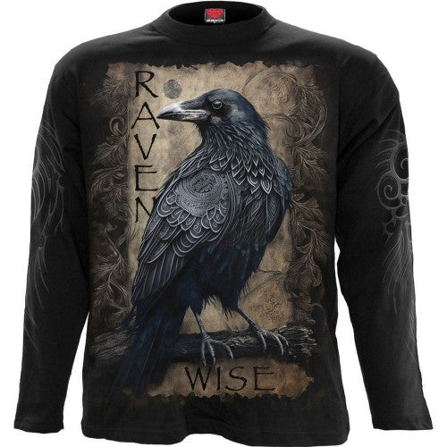 Front - Spiral Direct Unisex Adult Raven Wise Back Print Long-Sleeved T-Shirt