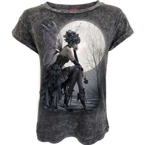 Front - Spiral Direct Womens/Ladies Reflections Acid Wash Turn Up T-Shirt