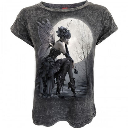 Front - Spiral Direct Womens/Ladies Reflections Acid Wash Turn Up T-Shirt