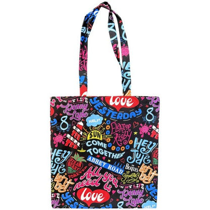 Front - The Beatles Song Titles Cotton Tote Bag
